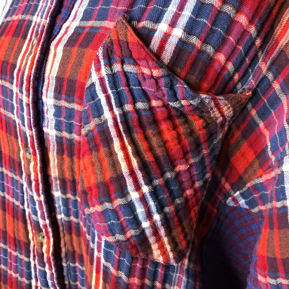 Free People Magical Plaid red blue white mixed plaid button down shacket Large - Picture 9 of 16